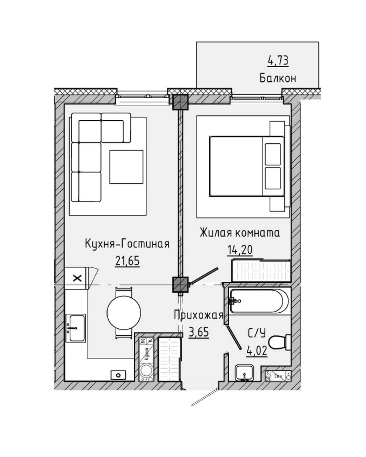 План 48,25 м²